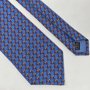 RICHEL SILK TIE BLUE RED EQUESTRIAN STIRRUP 3.75" X 61" HAND MADE SPAIN